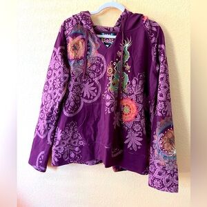 Johnny Was dragon and design pullover hoodie Sz L